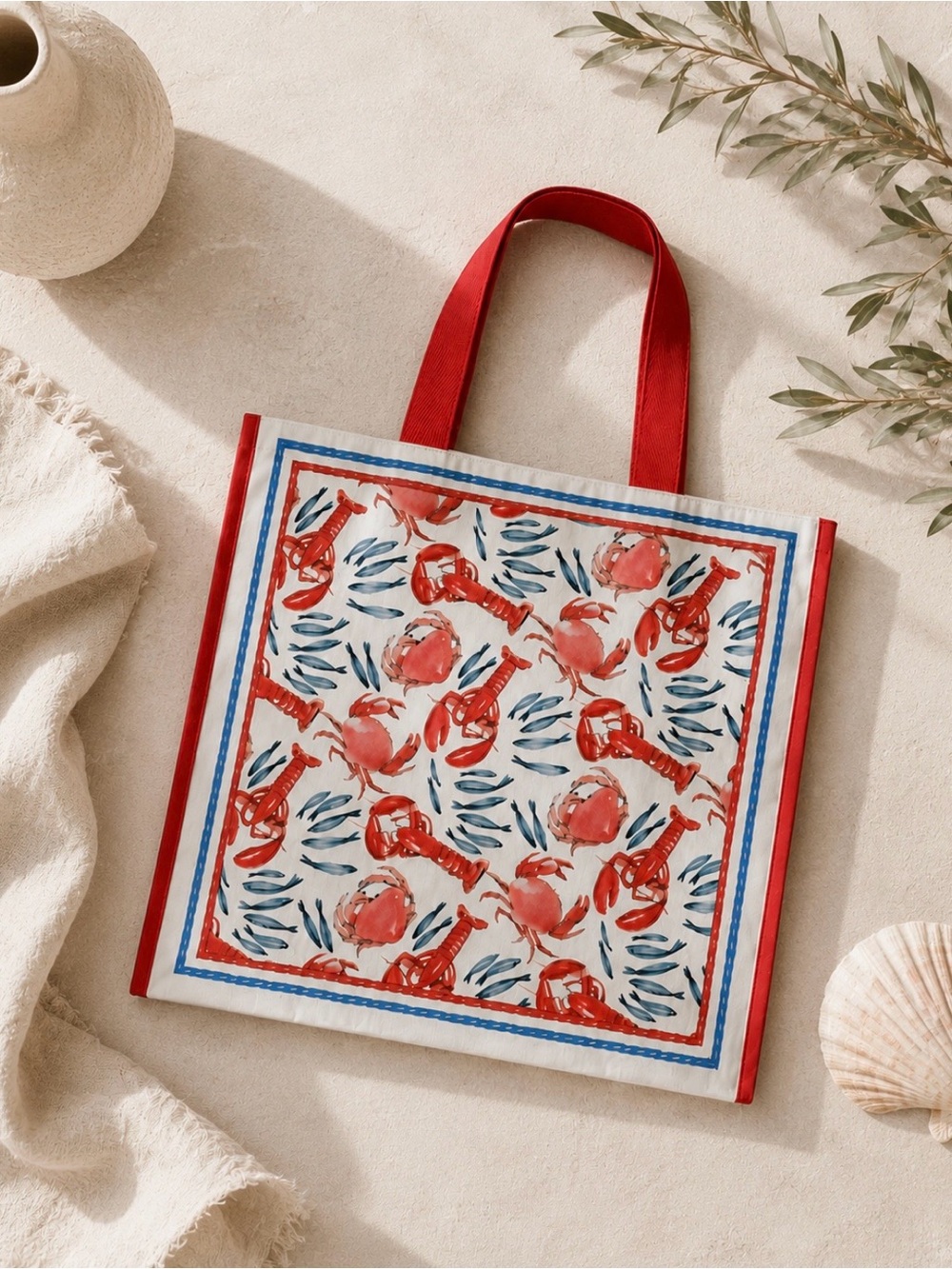 Sardine lobster crab reusable tote bag